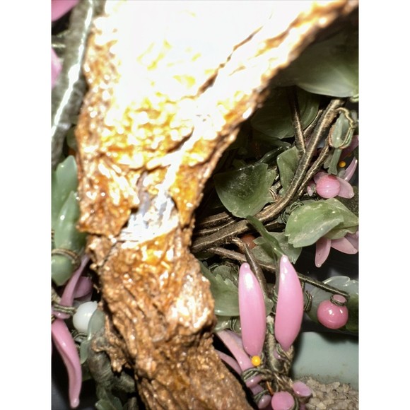 Vintage Chinese Jade Quartz Stone Glass Bonsai Tree Pink  Slight damage See Pics - Picture 3 of 16